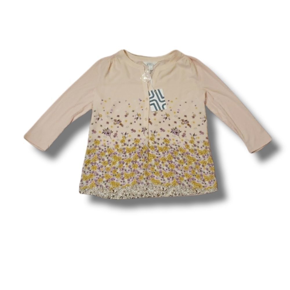 Market & Spruce Pink Popover Floral Border Print 3/4 Sleeve Top‎ Peach S